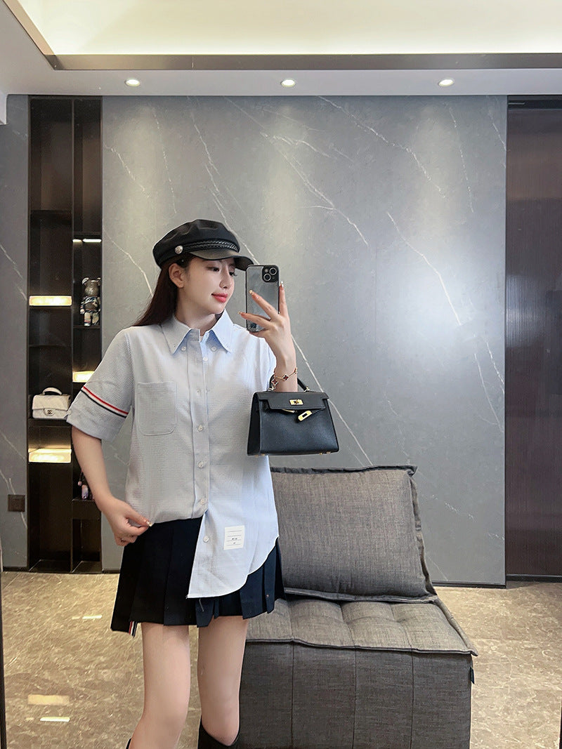 Thom BrowneWomen's Short Sleeve Cotton Shirt - Japanese Craftsmanship