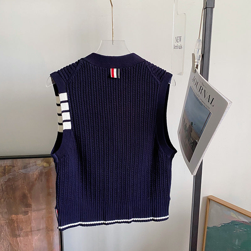 Thom BrowneWomen's Knitted Vest - Premium Cotton Button-Front Sweater Vest