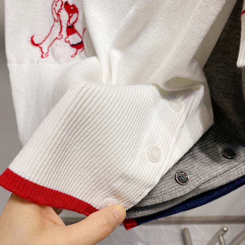 Thom BrowneWomen's Embroidered Cotton Sweater - Japanese Craftsmanship