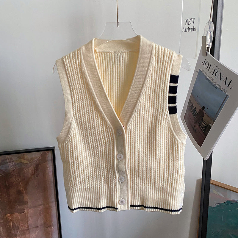 Thom BrowneWomen's Knitted Vest - Premium Cotton Button-Front Sweater Vest