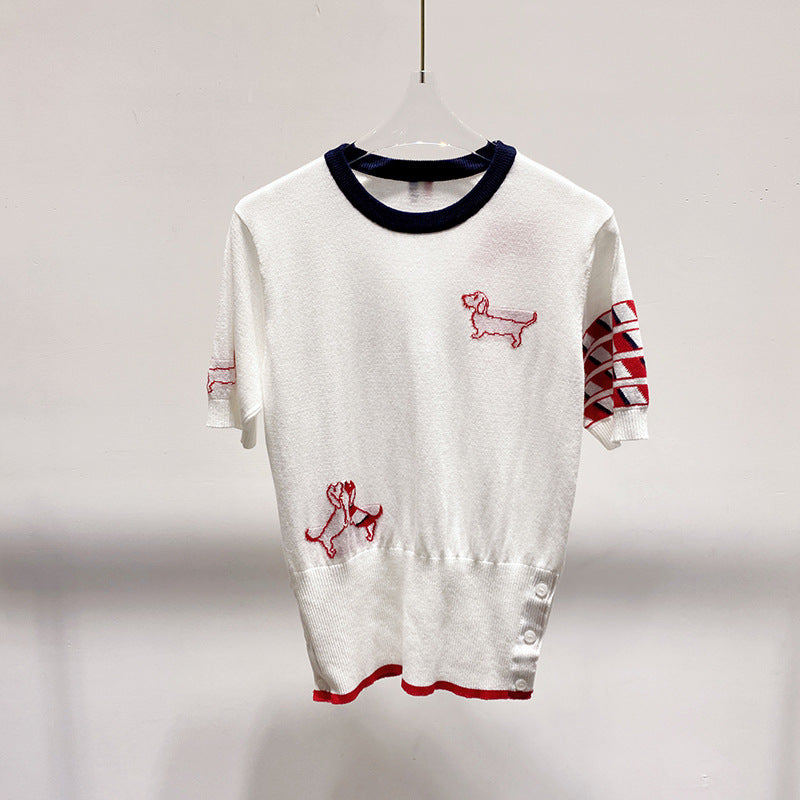 Thom BrowneWomen's Embroidered Cotton Sweater - Japanese Craftsmanship