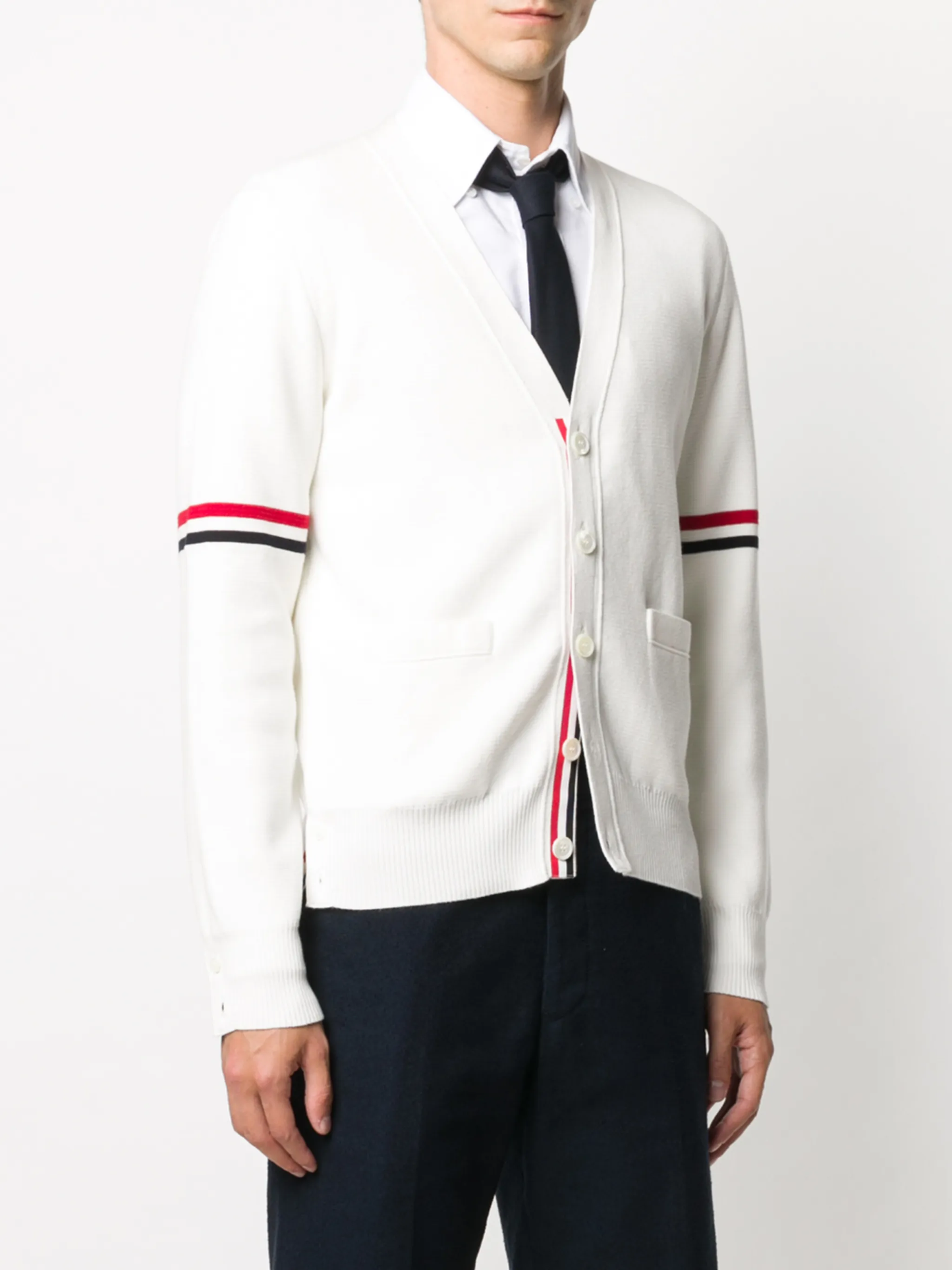 Thom BrowneMen's Classic V-Neck Knitted Cardigan with 4-Bar Sleeve Detail