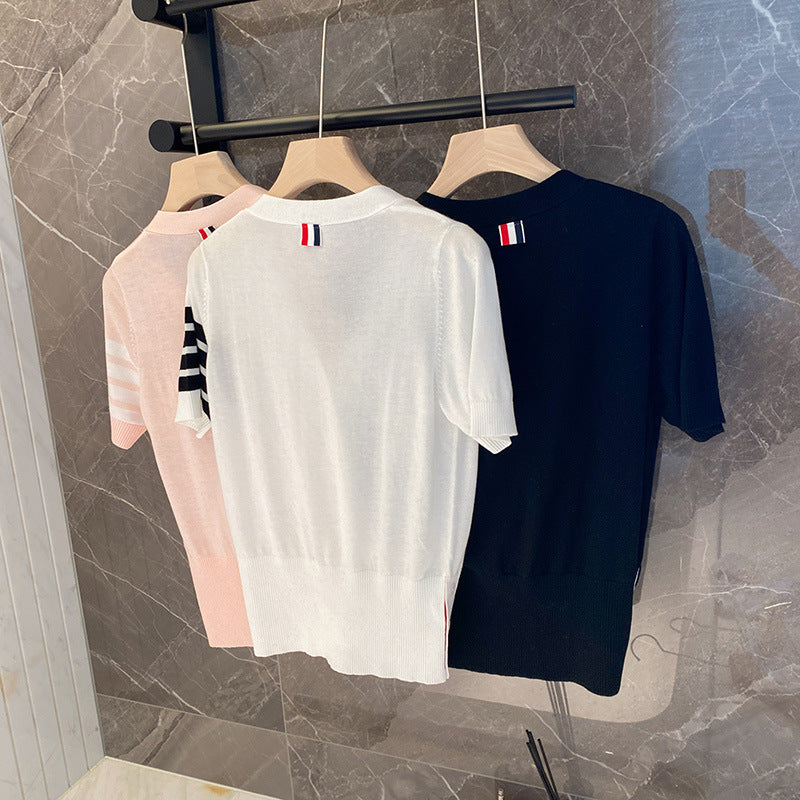 Thom BrowneSoft Knitted Cotton T-Shirt - Japanese Quality Button-Front Tee