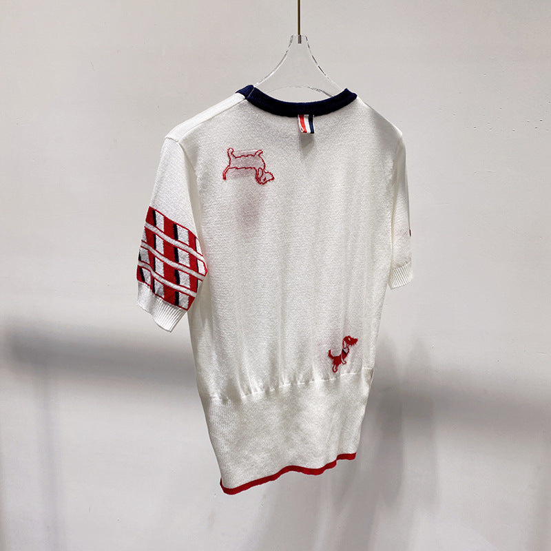 Thom BrowneWomen's Embroidered Cotton Sweater - Japanese Craftsmanship