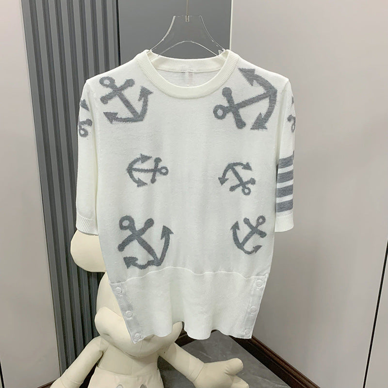 Thom BrowneWomen's Anchor Motif Cotton Sweater - Japanese Craftsmanship