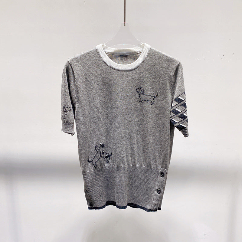 Thom BrowneWomen's Embroidered Cotton Sweater - Japanese Craftsmanship