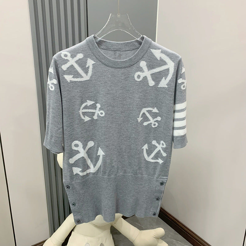 Thom BrowneWomen's Anchor Motif Cotton Sweater - Japanese Craftsmanship