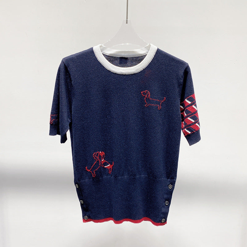 Thom BrowneWomen's Embroidered Cotton Sweater - Japanese Craftsmanship
