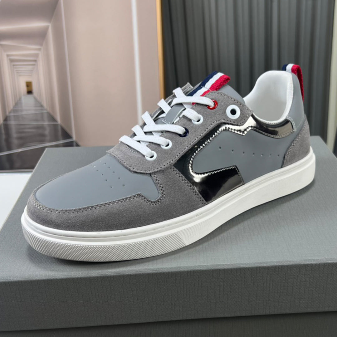 Thom BrowneMen's Premium Leather Sneakers - Handcrafted Cowhide Low-Top Casual Shoes with Grosgrain Detail
