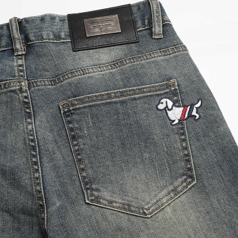 Thom BrowneMen's Embroidery Jeans - 100% Cotton with Signature Grosgrain Loop Tab