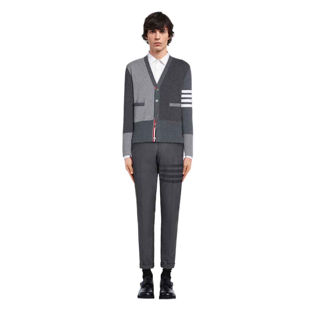 Thom BrowneMen's Classic V-Neck Knitted Cardigan with 4-Bar Sleeve Detail