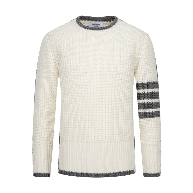 Thom BrowneMen's Classic Crew Neck Merino Wool Sweater with 4-Bar Detail