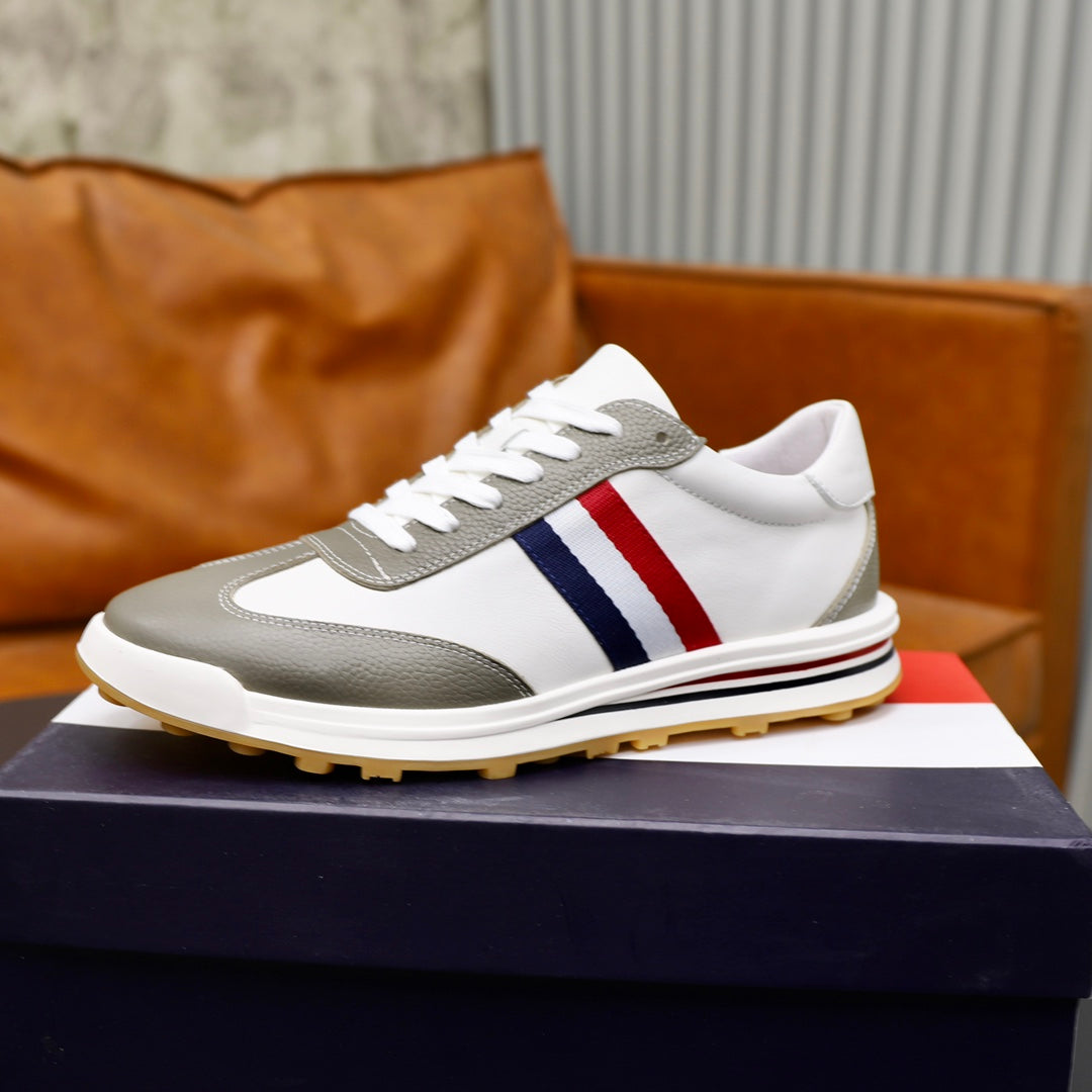 Thom BrowneMen's Classic Leather Sneakers - Premium Cowhide Low-Top Casual Shoes with Grosgrain Detail