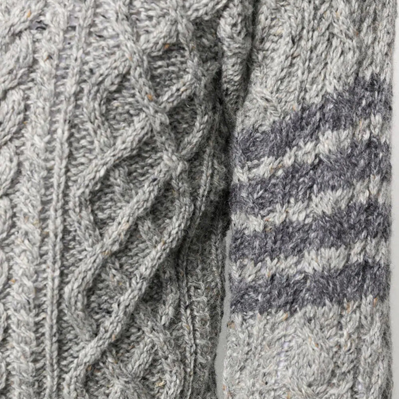 Thom BrowneMen's Classic Crew Neck Merino Wool Sweater with 4-Bar Detail