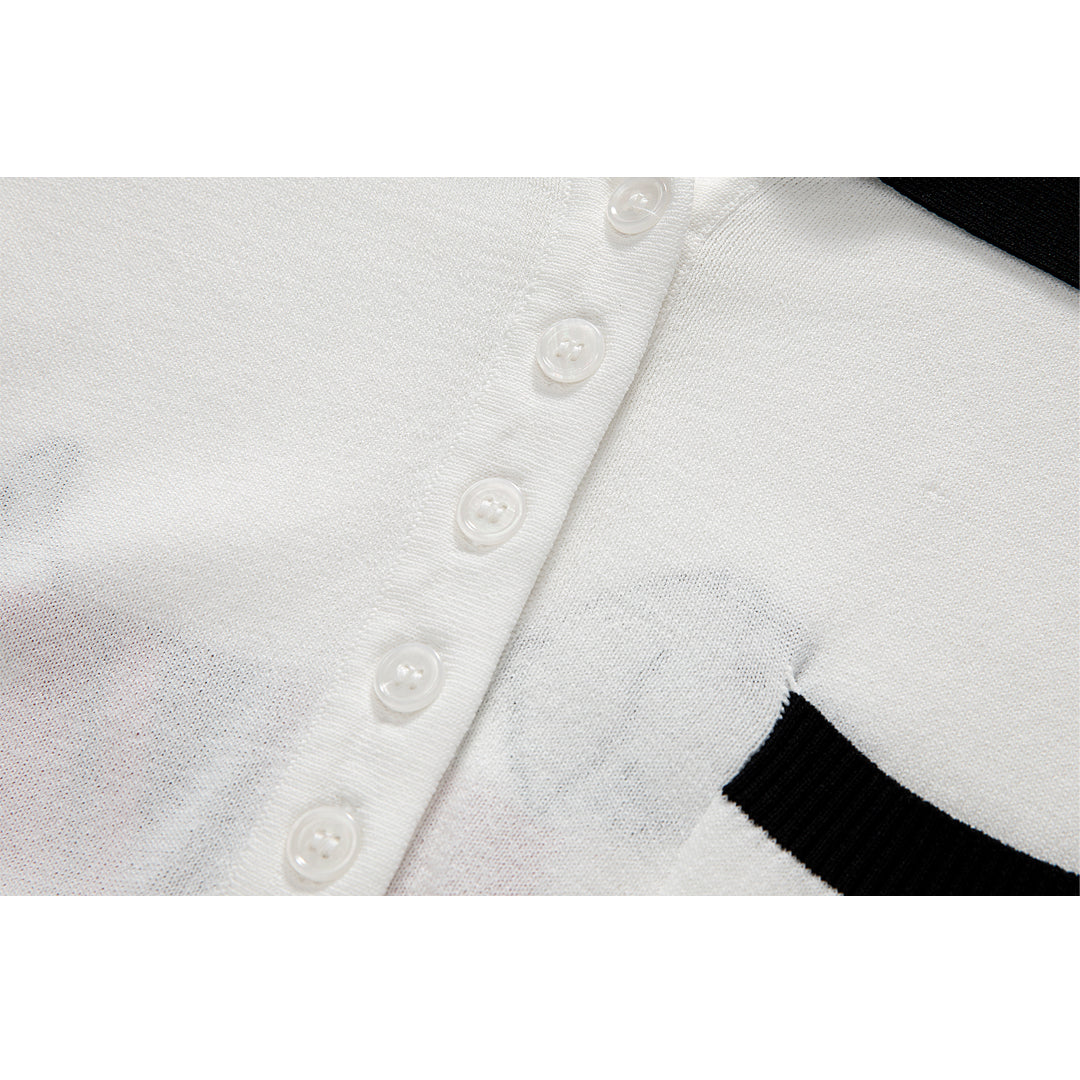 Thom BrowneWomen's Striped Polo Shirt - Classic Button Front Top with Grosgrain Trim