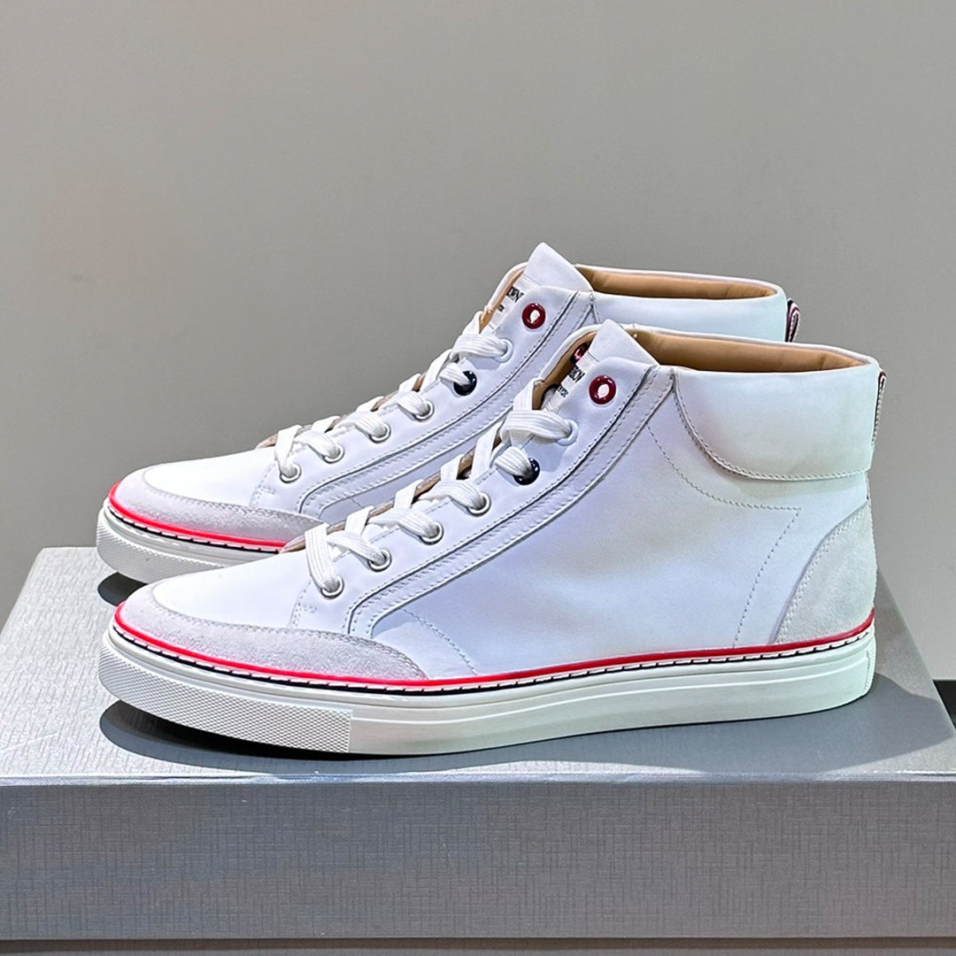 Thom BrowneMen's Premium High-Top Leather Sneakers - Handcrafted Cowhide Casual Shoes with Grosgrain Detail