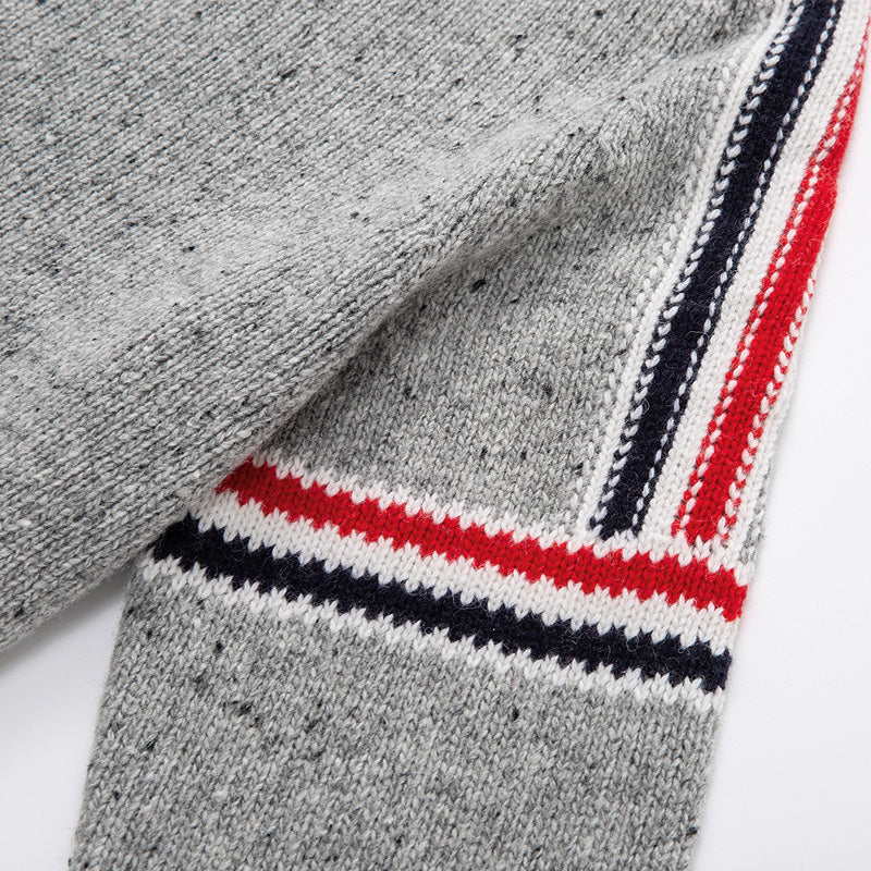 Thom BrowneMen's Classic Crew Neck Merino Wool Sweater with 4-Bar Detail
