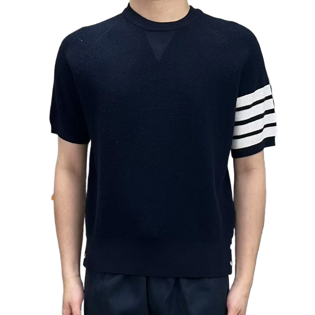 Thom BrowneMen's Waffle Knit Polo Shirt | 4-Bar Detail | Textured Heritage