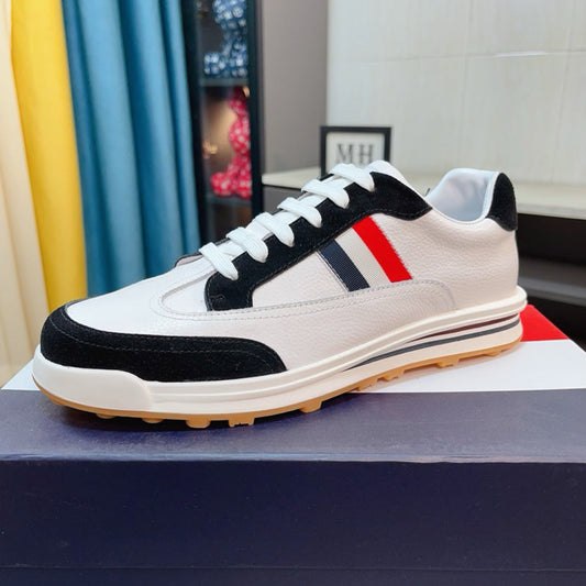 Thom BrownePremium Leather Sneakers with Grosgrain Buckle - Classic Craftsmanship