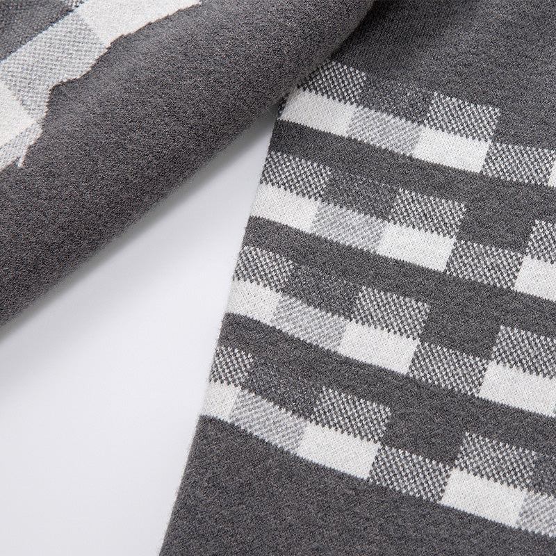 Men's Classic Crew Neck Merino Wool Sweater with 4-Bar Detail