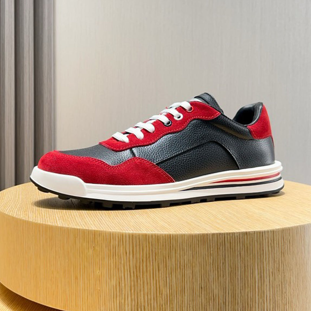 Thom BrownePremium Leather Sneakers with Grosgrain Buckle - White & Red Options