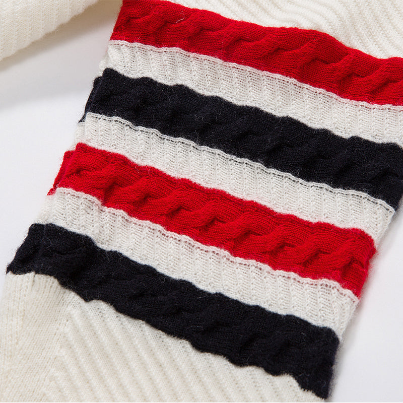 Thom BrowneMen's Classic Crew Neck Merino Wool Sweater with 4-Bar Detail