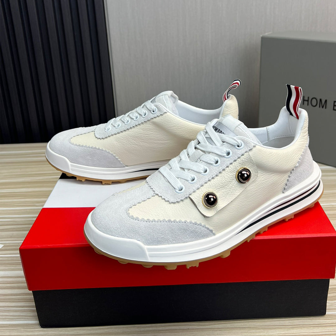 Thom BrowneMen's Classic Leather Sneakers - Premium Cowhide Low-Top Casual Shoes with Grosgrain Detail