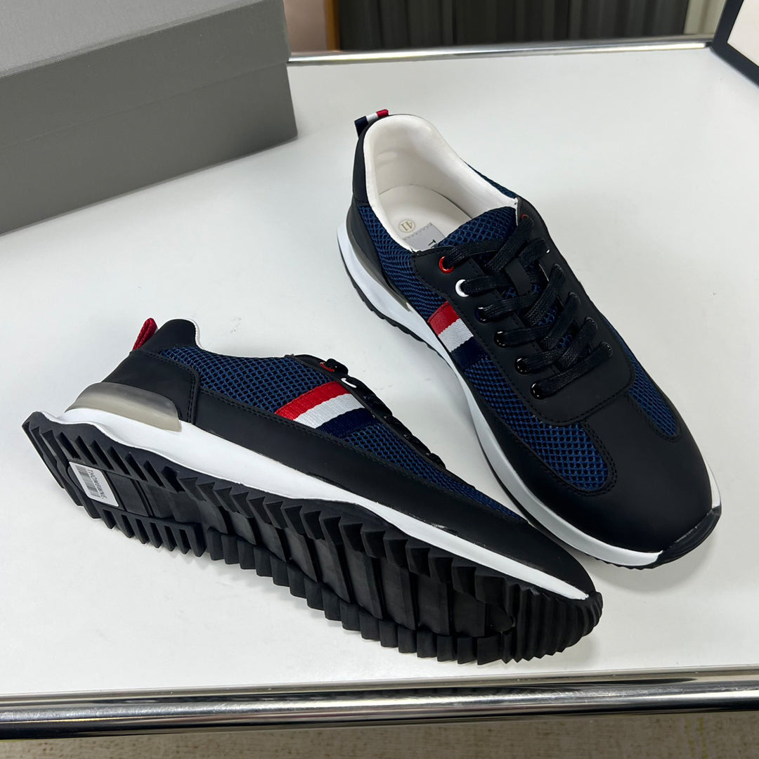 Thom BrowneMen's Premium Leather Sneakers - Handcrafted Cowhide Low-Top Casual Shoes with Grosgrain Detail