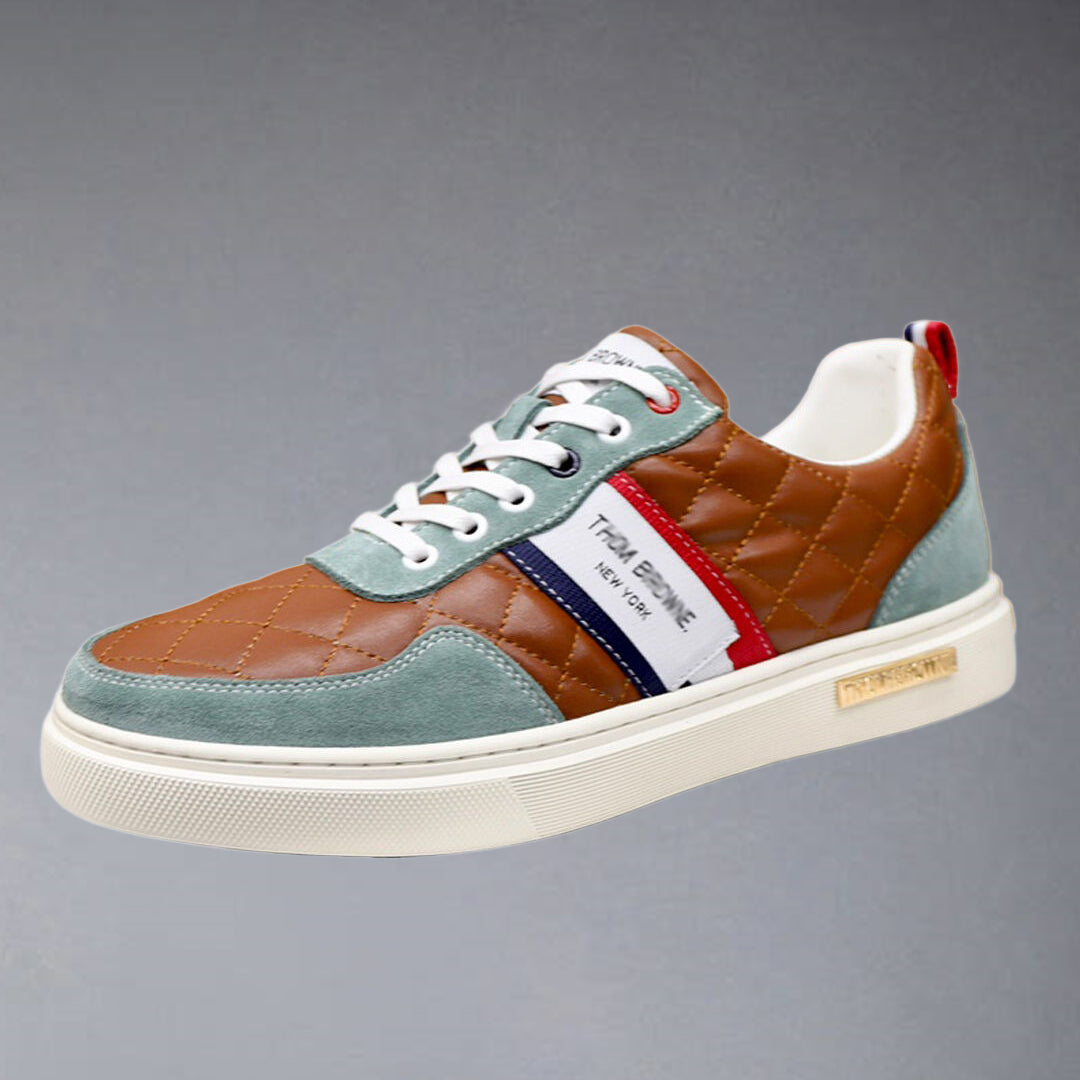 Thom BrowneMen's Premium Leather Sneakers - Handcrafted Cowhide Low-Top Casual Shoes with Grosgrain Detail