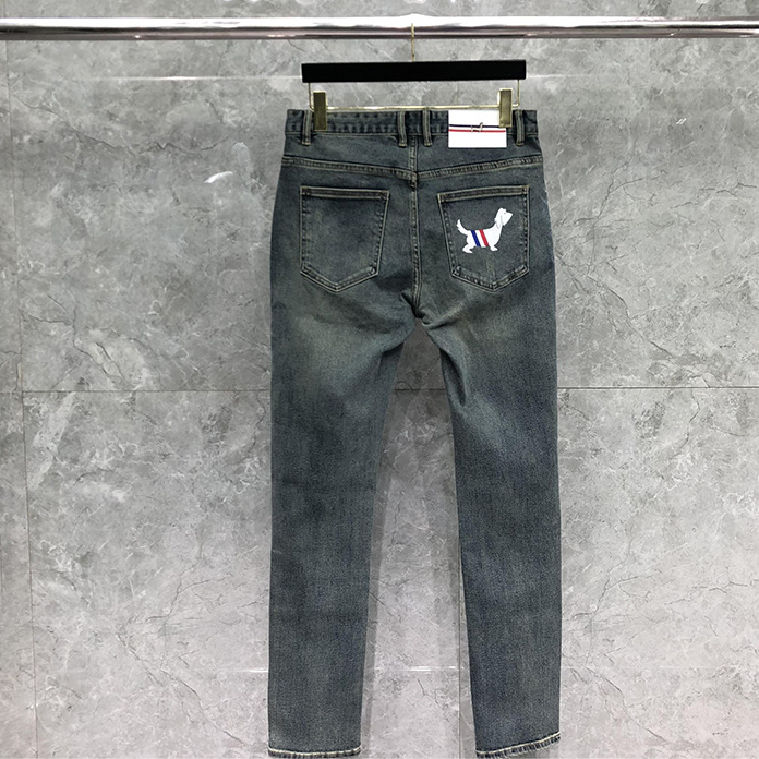 Thom BrowneMen's Ripped Jeans - 100% Cotton with Signature Grosgrain Loop Tab
