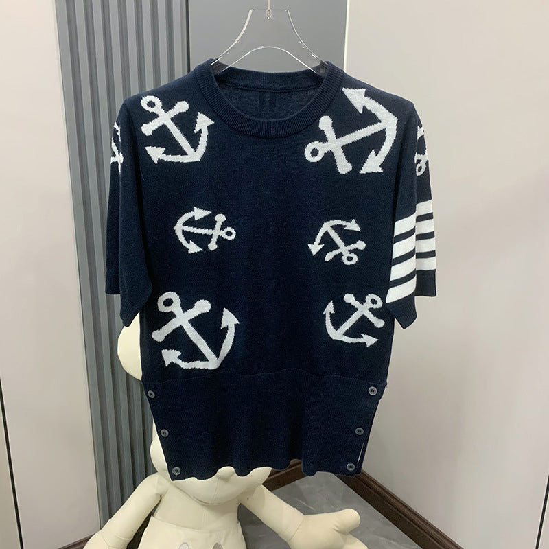 Thom BrowneWomen's Anchor Motif Cotton Sweater - Japanese Craftsmanship