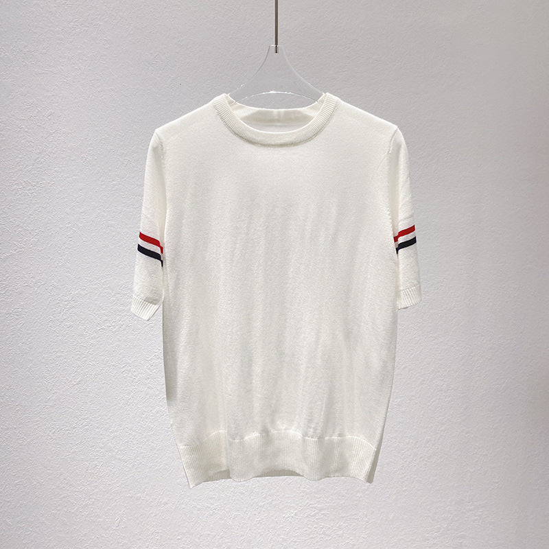 Thom BrowneWomen's Crew Neck Cotton T-Shirt - Japanese Craftsmanship
