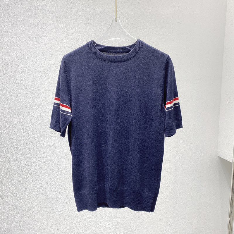 Thom BrowneWomen's Crew Neck Cotton T-Shirt - Japanese Craftsmanship