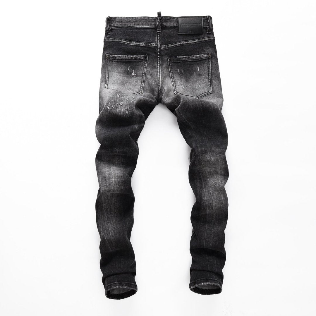 DSQ2 Men's Slim Fit Black Ripped Jeans – Stretch Denim with Sewn-on Logo Detail