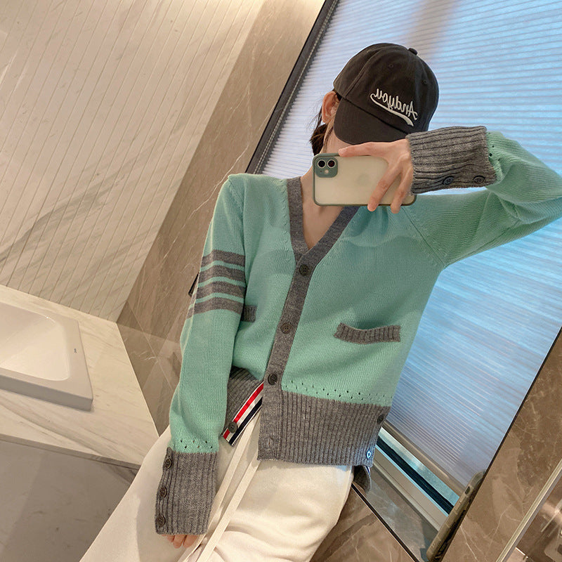 Thom BrowneWomen's Four-Bar Wool Cardigan - Premium Cotton Button-Front Sweater