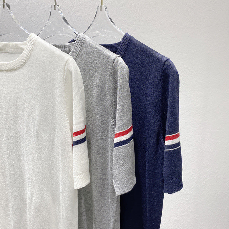 Thom BrowneWomen's Crew Neck Cotton T-Shirt - Japanese Craftsmanship
