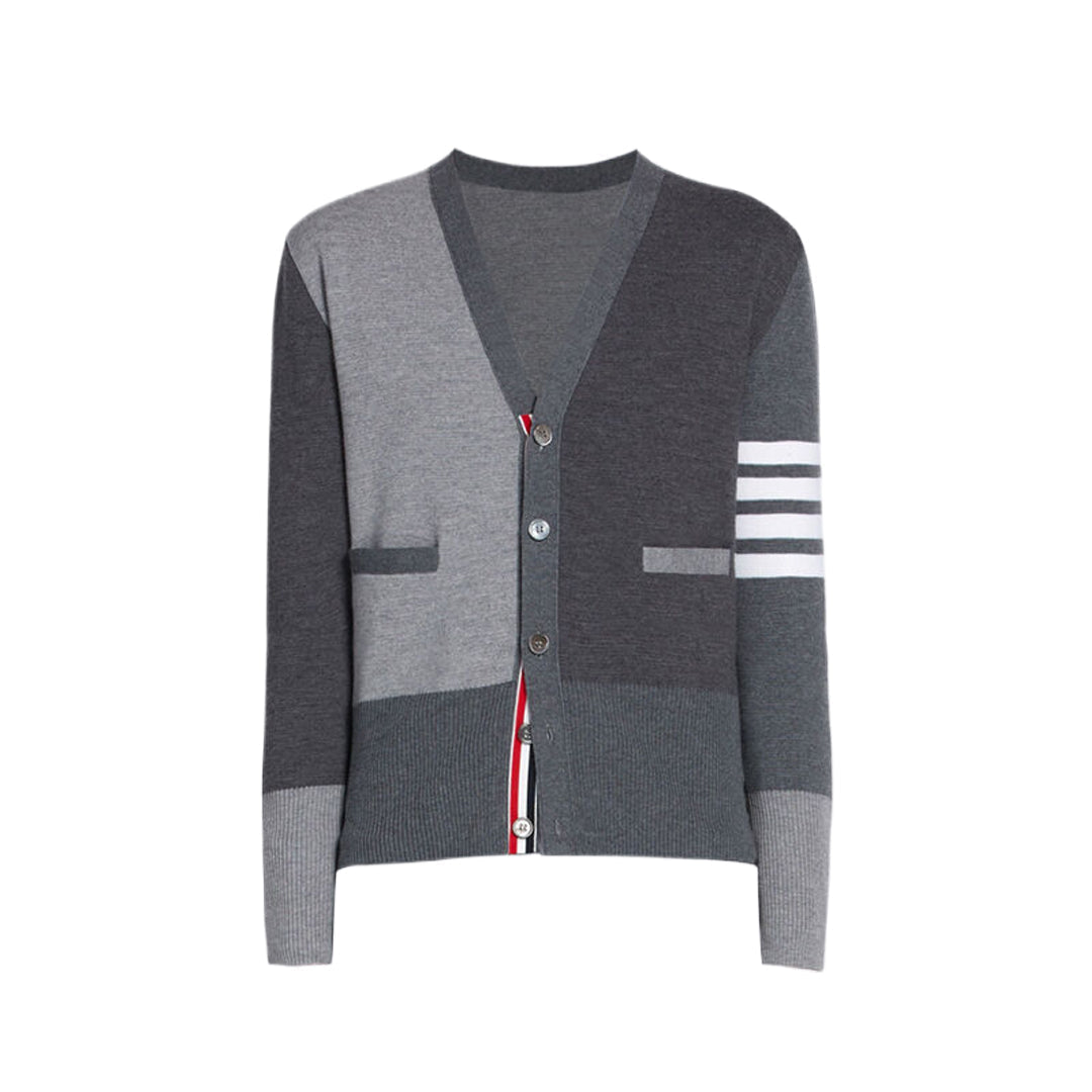 Thom BrowneMen's Classic V-Neck Knitted Cardigan with 4-Bar Sleeve Detail