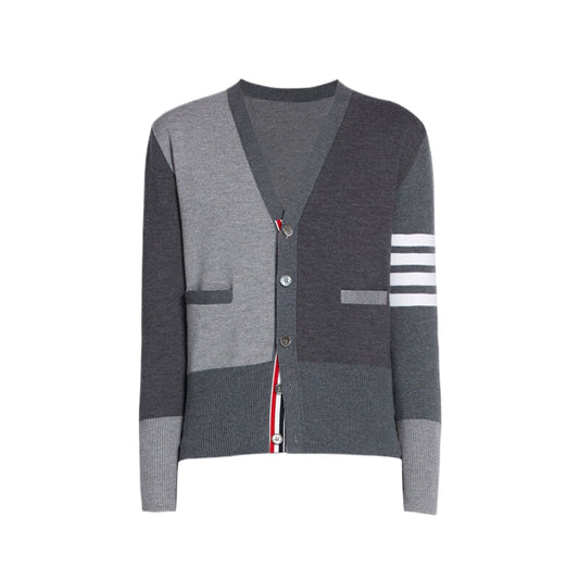 Thom BrowneMen's Classic V-Neck Knitted Cardigan with 4-Bar Sleeve Detail