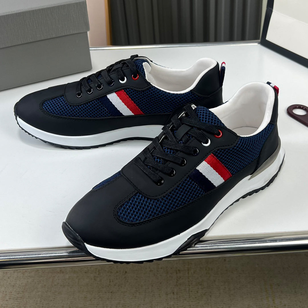 Thom BrowneMen's Premium Leather Sneakers - Handcrafted Cowhide Low-Top Casual Shoes with Grosgrain Detail