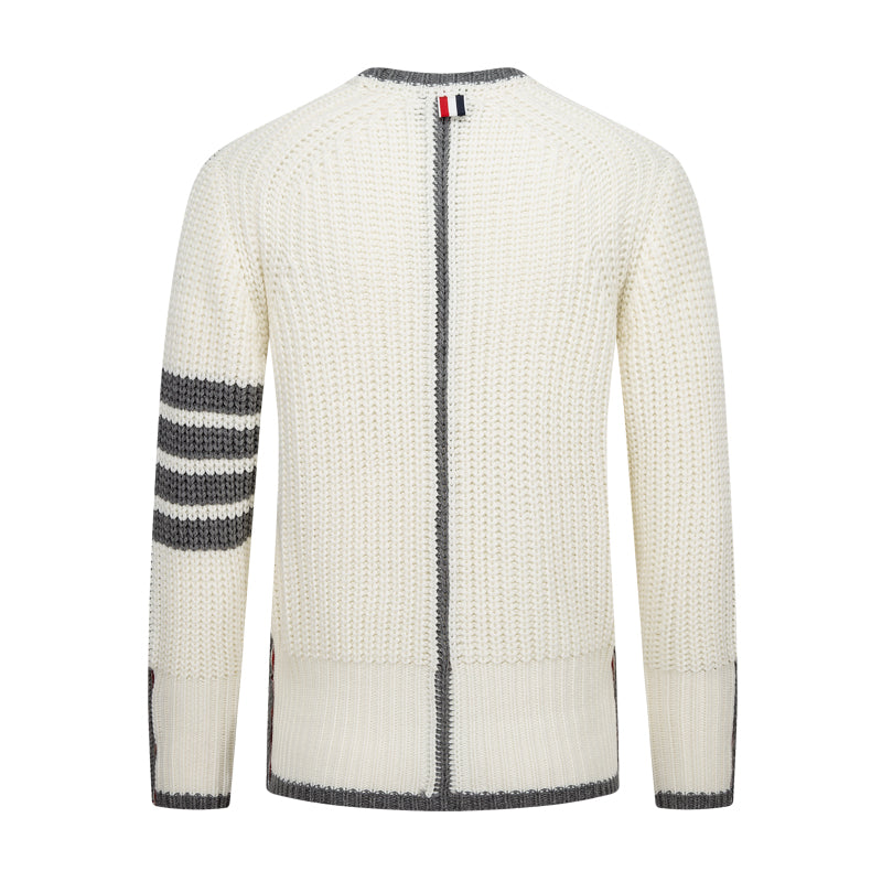 Thom BrowneMen's Classic Crew Neck Merino Wool Sweater with 4-Bar Detail