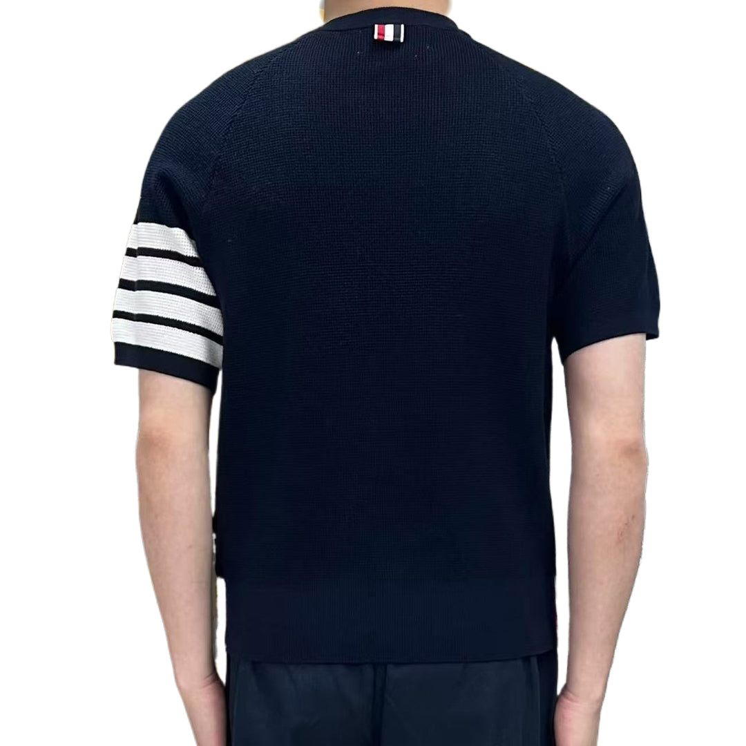 Thom BrowneMen's Waffle Knit Polo Shirt | 4-Bar Detail | Textured Heritage
