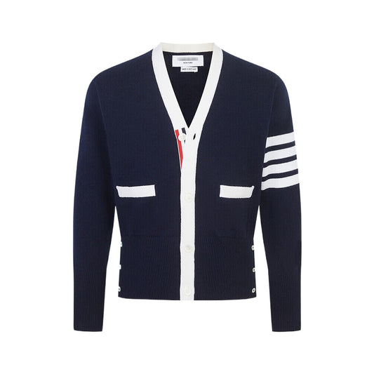 Thom BrowneMen's Classic V-Neck Knitted Cardigan with 4-Bar Sleeve Detail