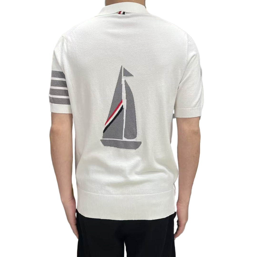 Thom BrowneMen's Nautical Knit Polo Shirt | 4-Bar Detail | Heritage Grosgrain