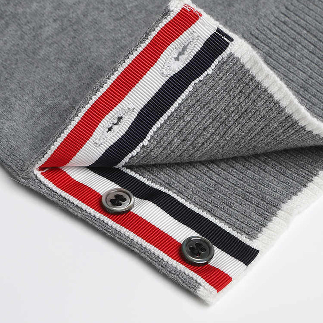 Thom BrowneMen's Classic Crew Neck Merino Wool Sweater with 4-Bar Detail