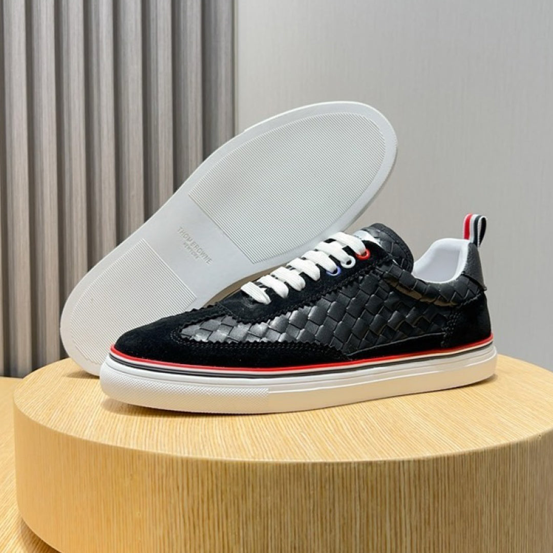 Thom BrowneClassic Leather Sneakers with Signature Grosgrain Buckle - Premium Craftsmanship
