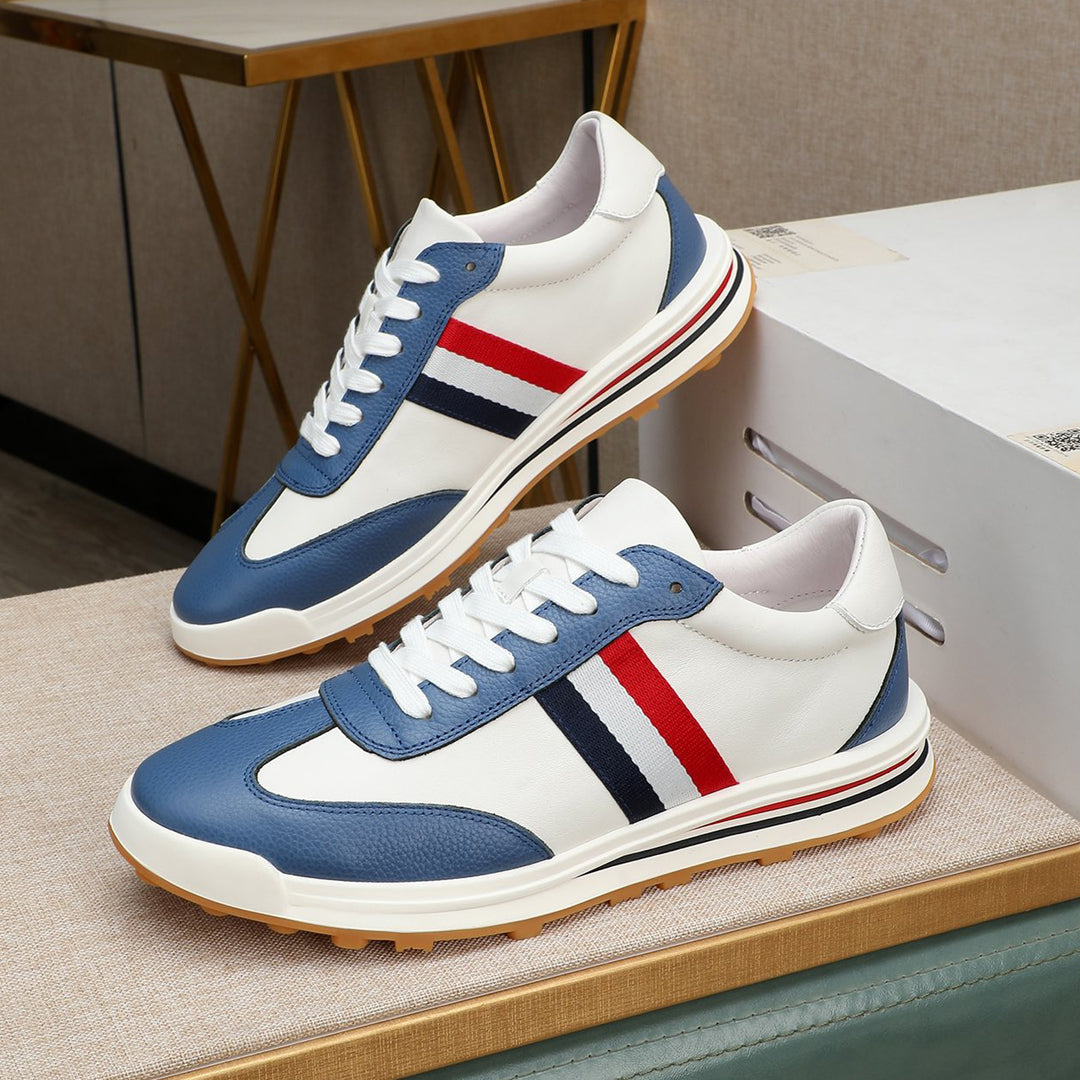 Thom BrowneMen's Premium Leather Sneakers - Handcrafted Cowhide Low-Top Casual Shoes with Grosgrain Detail