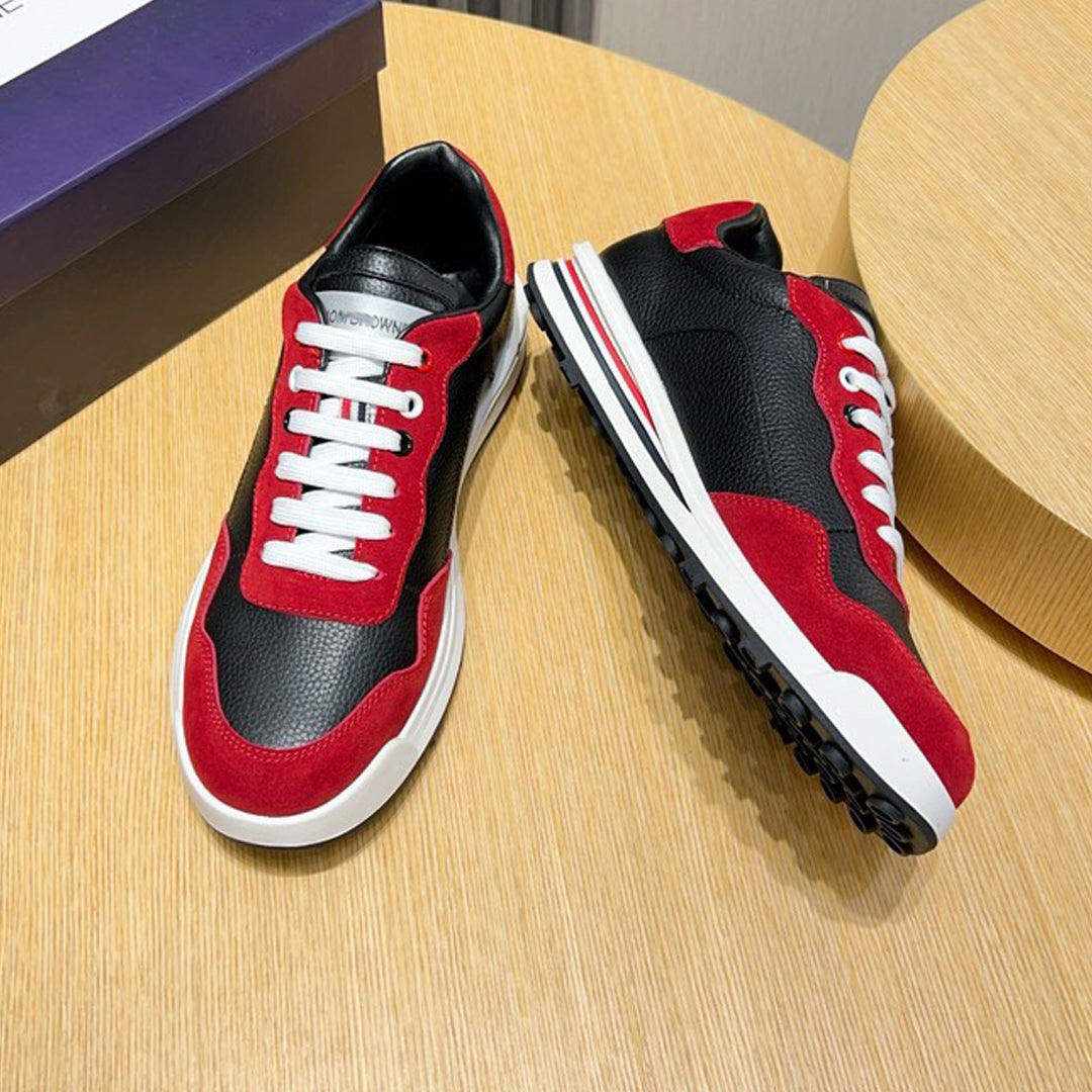 Thom BrownePremium Leather Sneakers with Grosgrain Buckle - White & Red Options