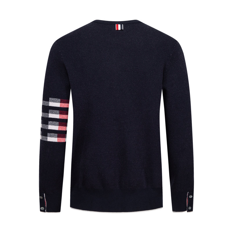 Men's Classic Crew Neck Merino Wool Sweater with 4-Bar Detail