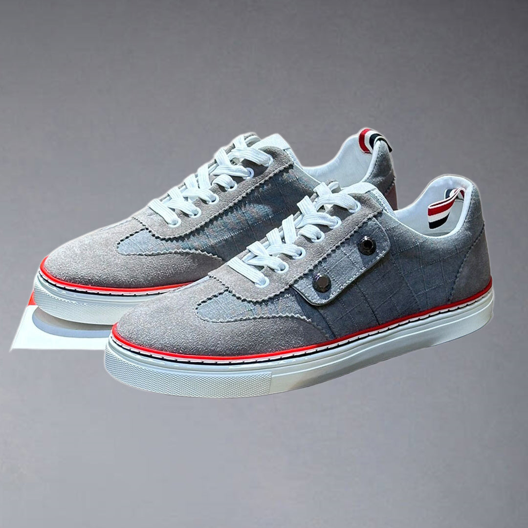 Thom BrowneMen's Premium Leather Sneakers - Handcrafted Cowhide Low-Top Casual Shoes with Grosgrain Detail