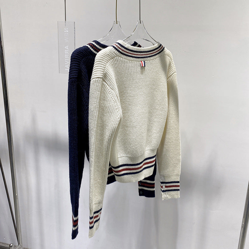 Thom BrowneWomen's Wool Cotton Knit Sweater - Button Front